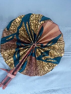 Ankara Print Patterned Fabric Fan Handmade in Ghana